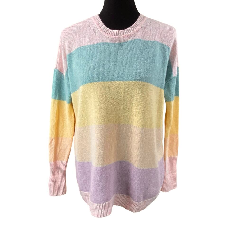 J. Crew Wool Cashmere Boyfriend Sweater Size XS Oversized Pastel Striped